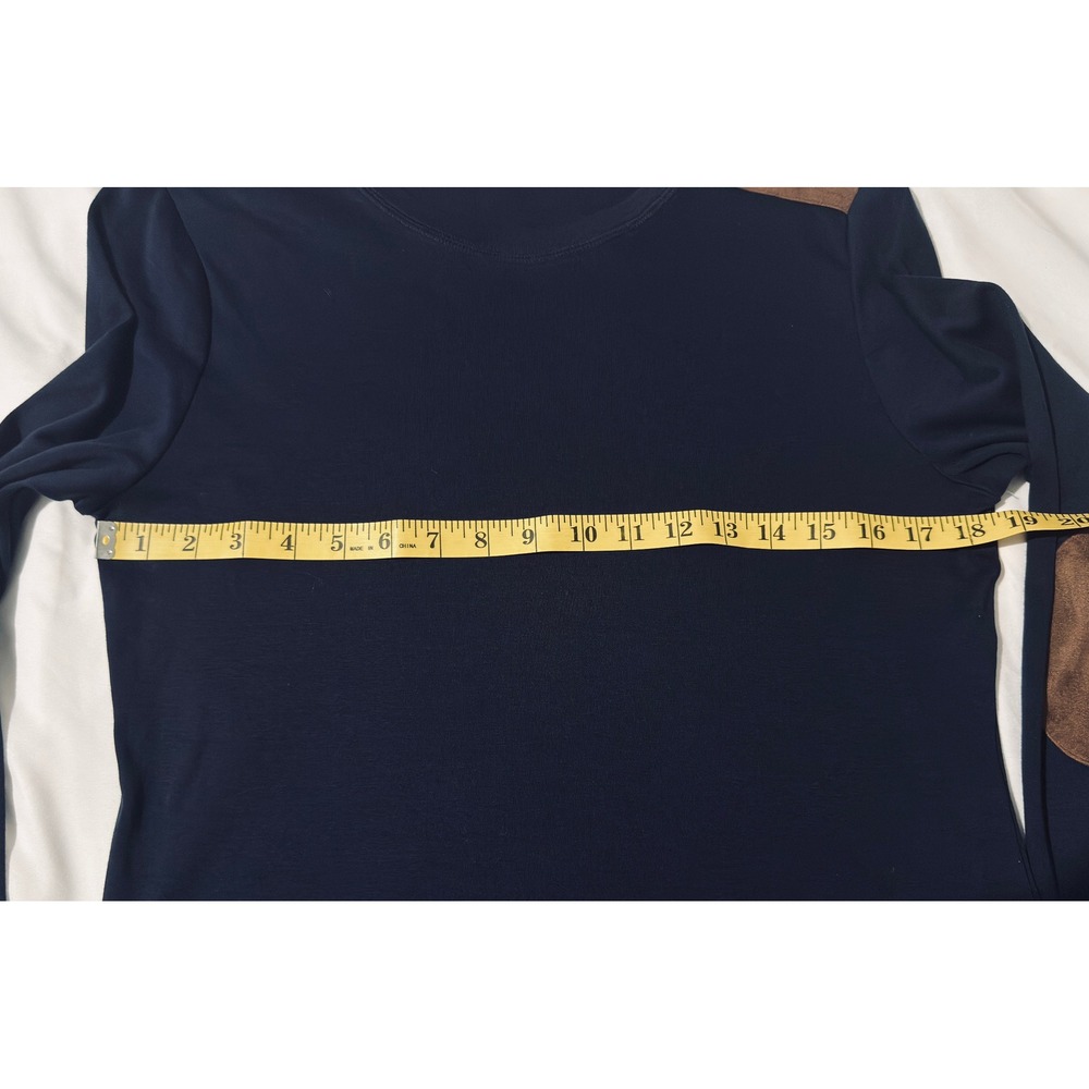 Lauren Ralph Lauren Top Womens XL Navy Blue Suede Patch Shoulder Zip - Picture 11 of 11